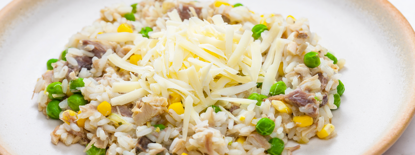 Plate of Chicken and vegetable risotto