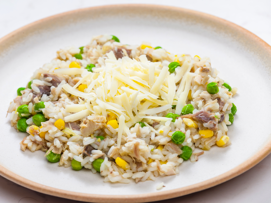 Plate of Chicken and vegetable risotto