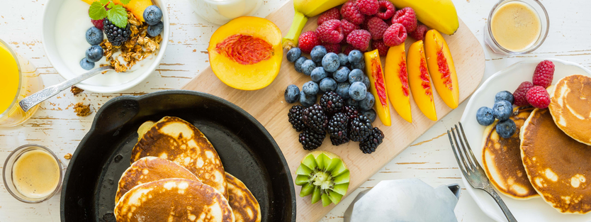 Breakfast pancakes with fresh fruit