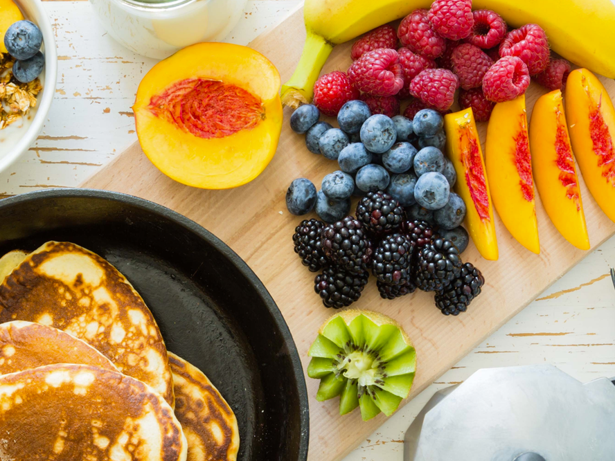 Breakfast pancakes with fresh fruit