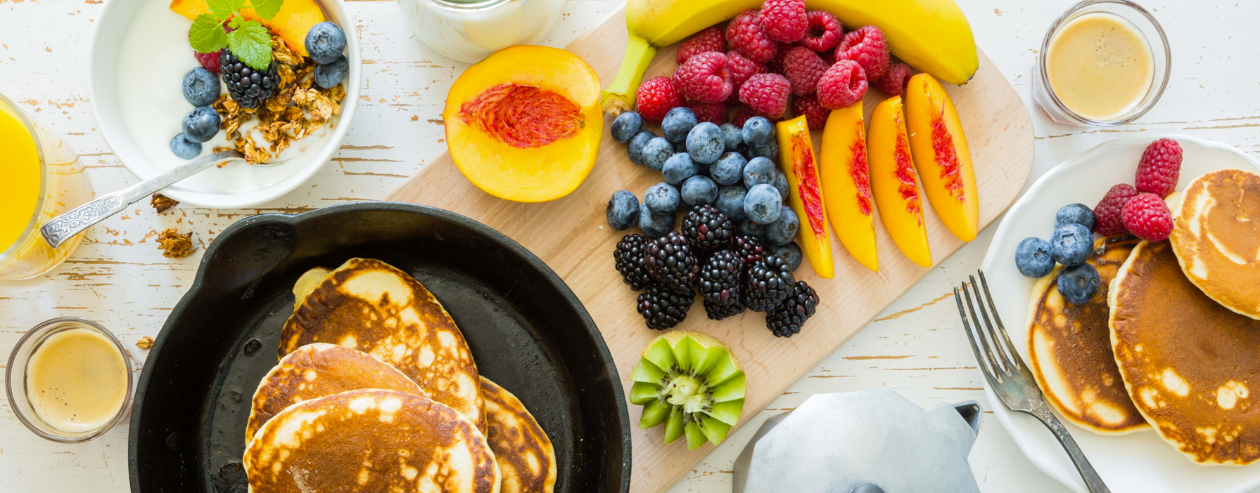 Ricotta Pancakes with Fresh Fruit and Yoghurt